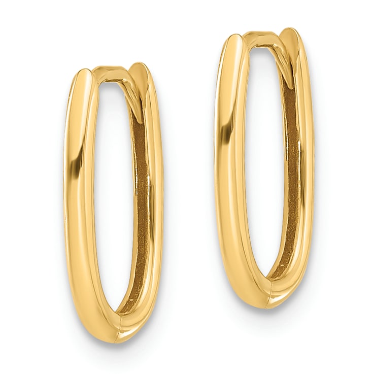 14k Yellow Gold 1/2" Polished Oval Hinged Hoop Earrings