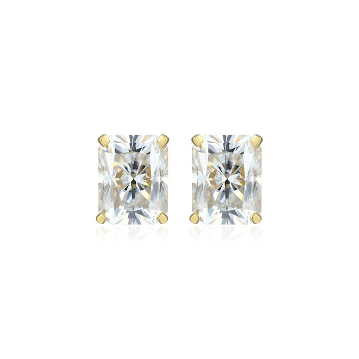 Emerald Cut Moissanite 14k Yellow Gold Over Silver Stud Earrings 5.04ctw DEW
