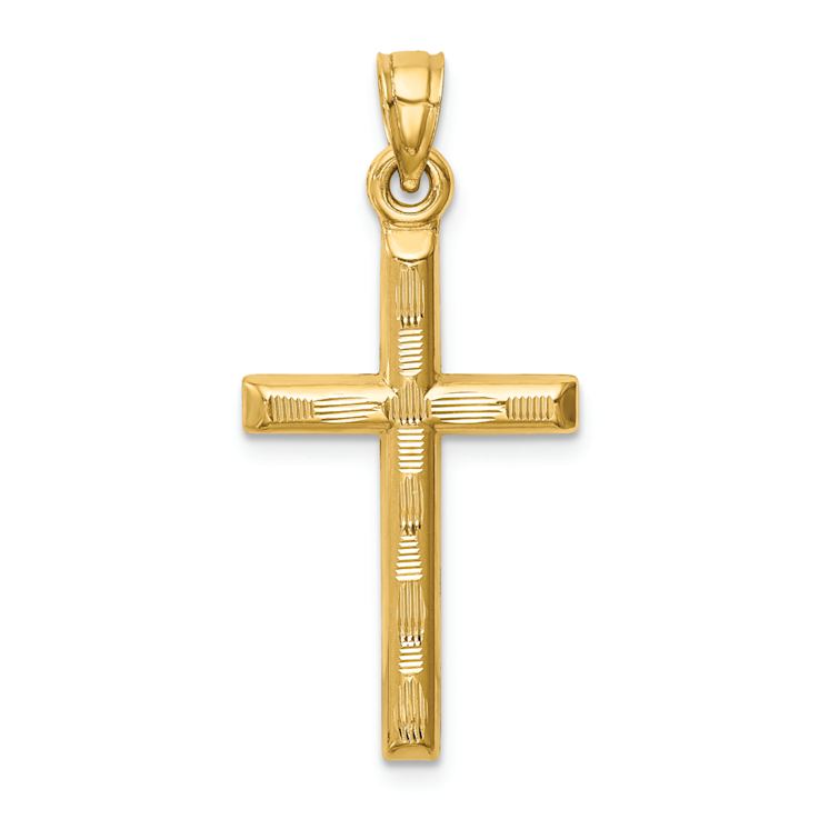 14k Yellow Gold Diamond-Cut Cross Pendant
