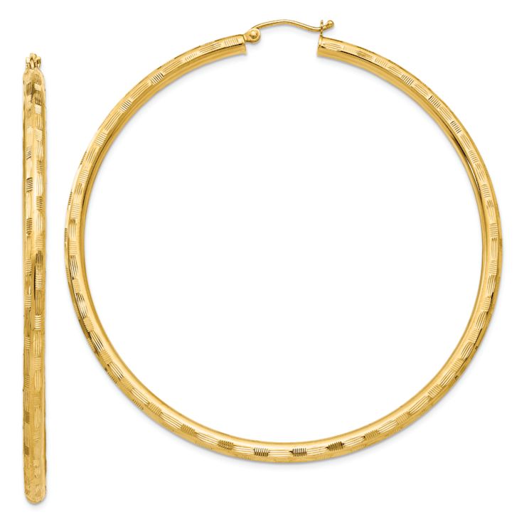 14k Yellow Gold 2 9/16" Diamond-Cut Hoop Earrings
