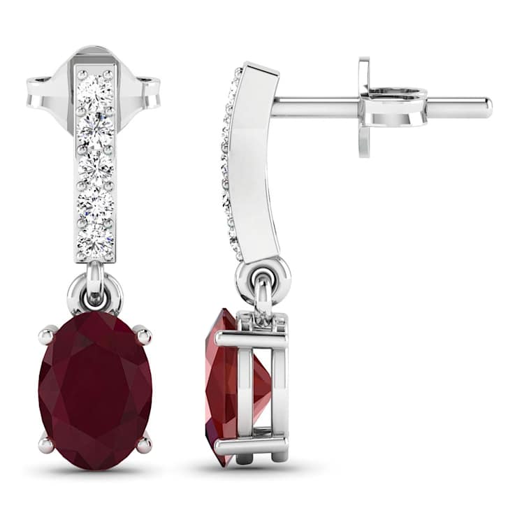 1.70ctw 14K White Gold Red Ruby and White Diamond Halo Earrings