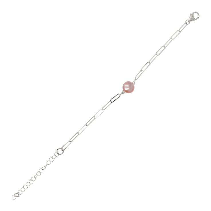 Blush Cultured Pearl Paperclip Chain Bracelet in Sterling Silver