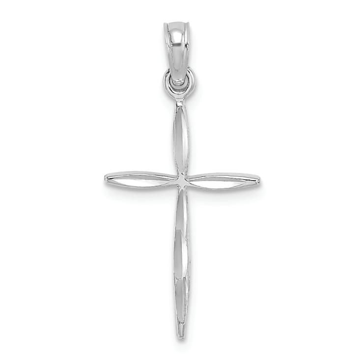Rhodium Over 14k White Gold Diamond-Cut with Tapered Ends Cross Charm