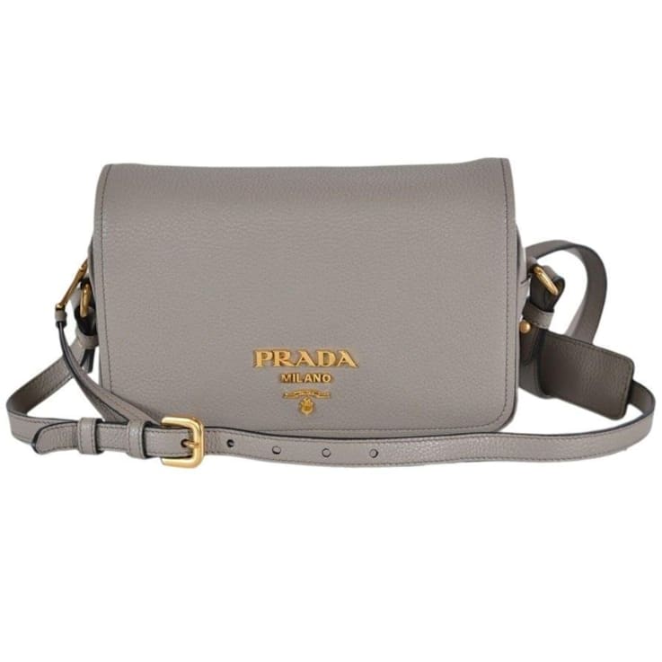 Prada Vitello Phenix Argilla Grey Leather Flap Crossbody Bag 1DPJRA