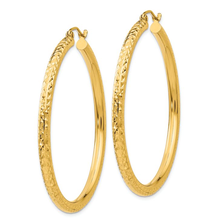 14k Yellow Gold Diamond-Cut 1 3/4" Round Hoop Earrings