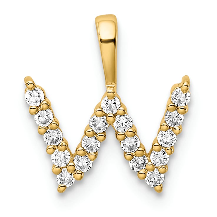 14K Yellow Gold Lab Grown Diamond Letter W Initial Pendant
