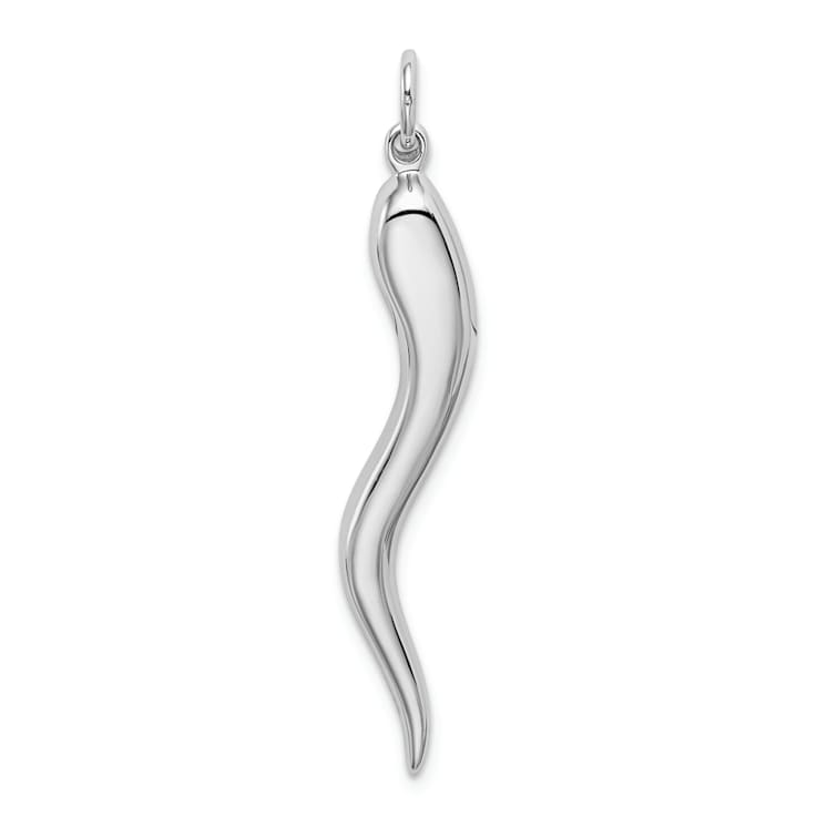 14k White Gold Solid Polished 3D Large Italian Horn Pendant