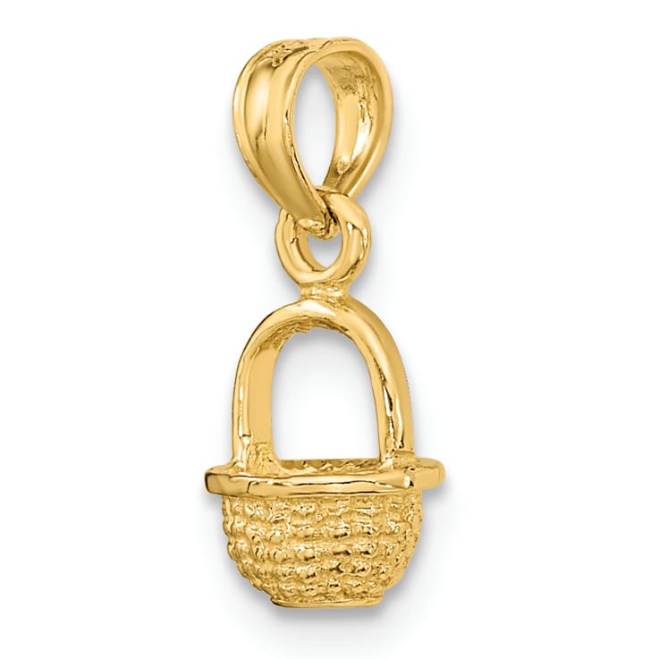 10K Yellow Gold 3D Textured Mini Basket Charm