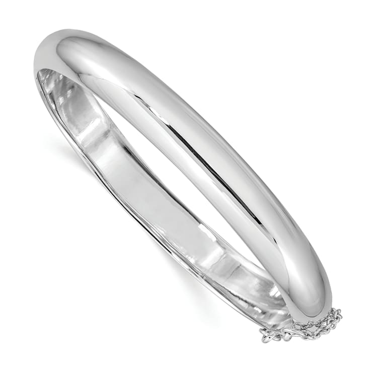 Rhodium Over Sterling Silver 9.00mm Fancy Hinged Bangle Bracelet