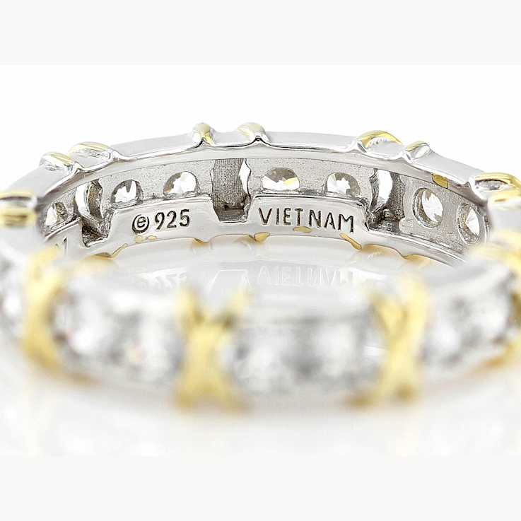 Two-Tone CZ Eternity Band Ring In Platinum And 18K Gold Over Sterling Silver