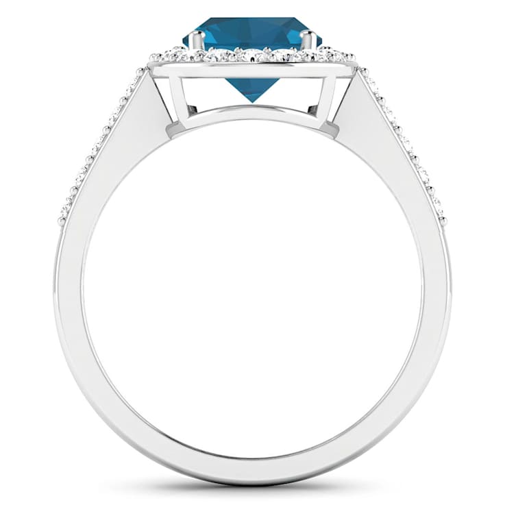 2.29ctw London Blue Topaz and Diamond 14K White Gold Halo Ring