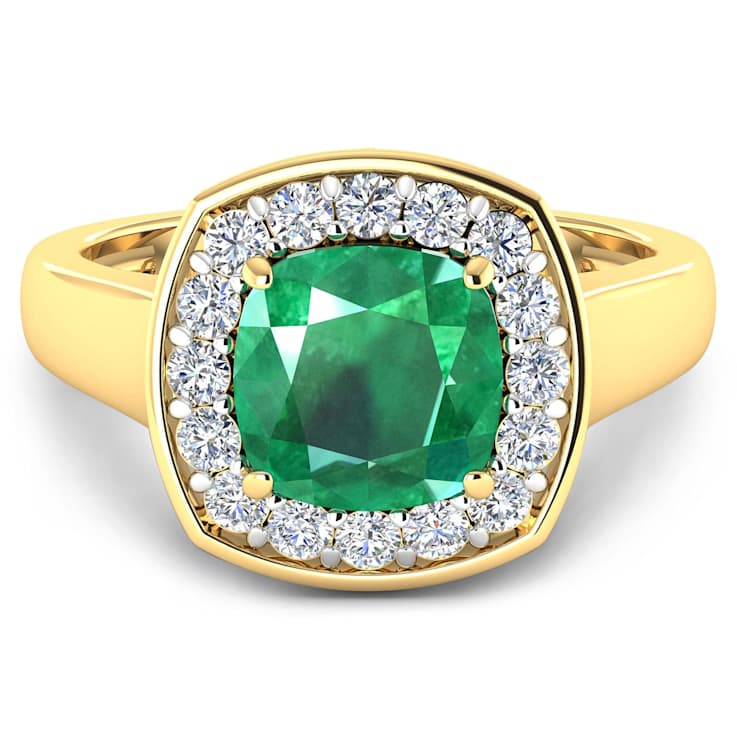 2.55ctw Green Emerald and Diamond 14K Yellow Gold Halo Ring