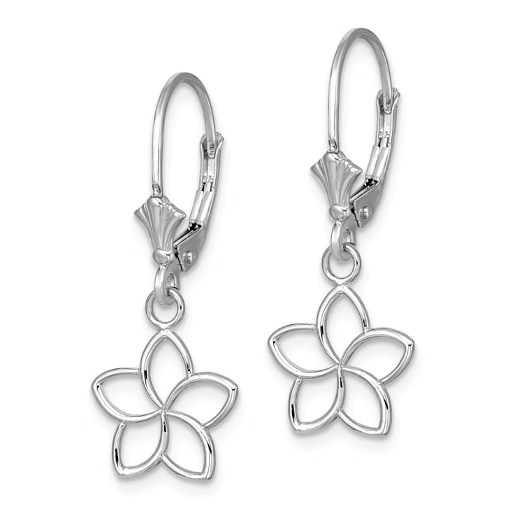 Rhodium Over 14k White Gold Polished Cut-Out Flower Dangle Earrings