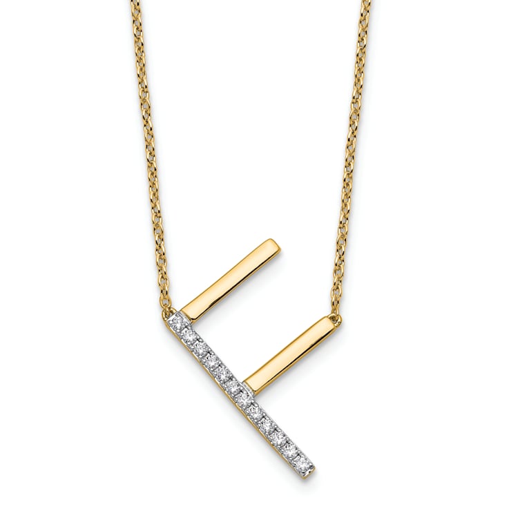 14k Yellow Gold and Rhodium Over 14k Yellow Gold Sideways Diamond
Initial F Pendant 18 Inch Necklace