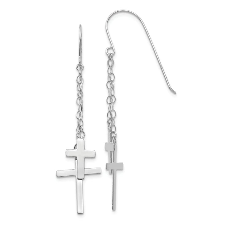Rhodium Over 14k White Gold Chain with Cross Dangle Earrings