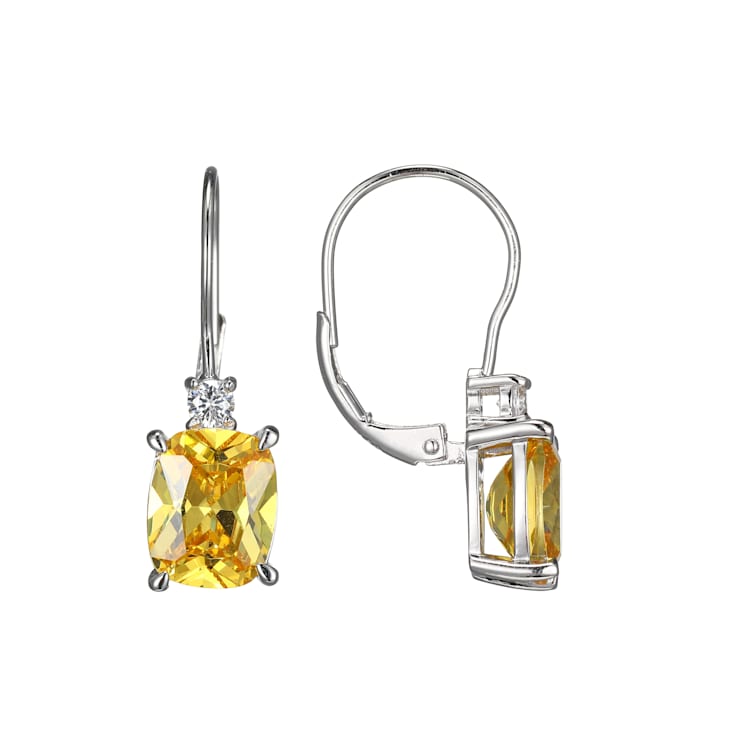 Yellow and White Cubic Zirconia Platinum Over Sterling Silver  Earrings 9.71ctw