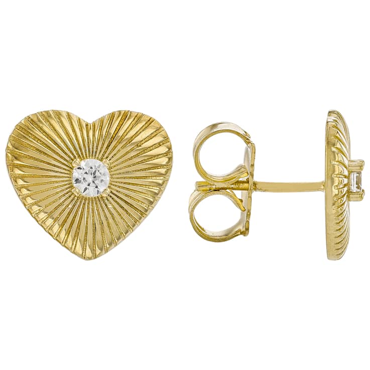 Heart Earrings With Zircon Accent In 18K Gold Over Sterling Silver