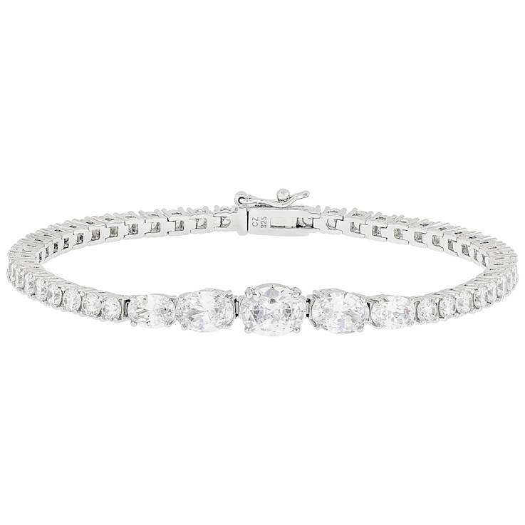 CZ Graduated Tennis Bracelet In Platinum-Enhanced Sterling Silver 13.41ctw