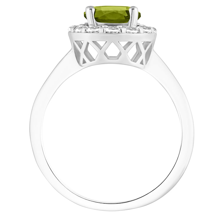 7mm Round Peridot And White Topaz Accents Rhodium Over Sterling Silver
Halo Ring