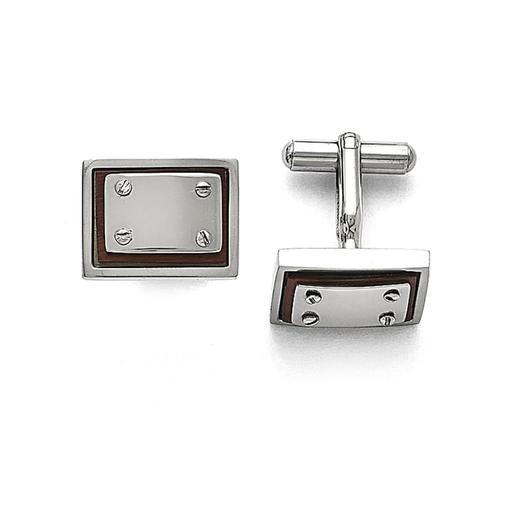 Wood inlay Stainless Steel Plate Design Cuff Links