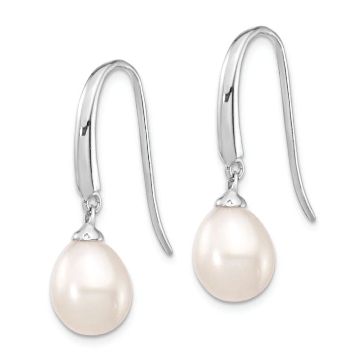 Rhodium Over Sterling Silver Polished 8-9mm Freshwater Cultured Pearl
Dangle Earrings