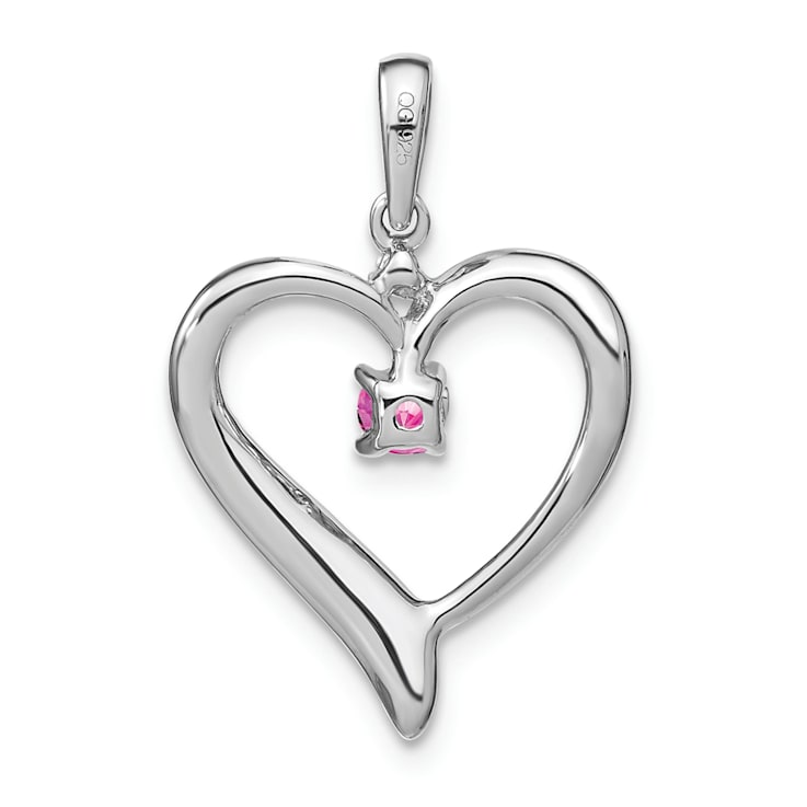 Rhodium Over 14k White Gold Lab Created Pink Sapphire and Diamond Heart Pendant
