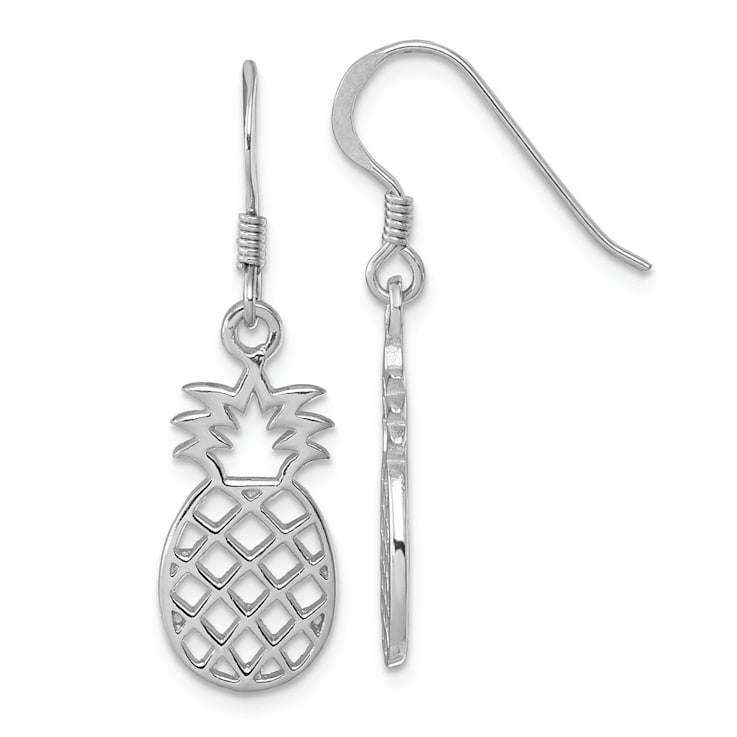 Rhodium Over Sterling Silver Polished Cut-out Pineapple Dangle Earrings