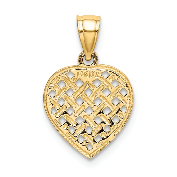 10K Yellow Gold Cut-Out Textured Woven Heart Charm