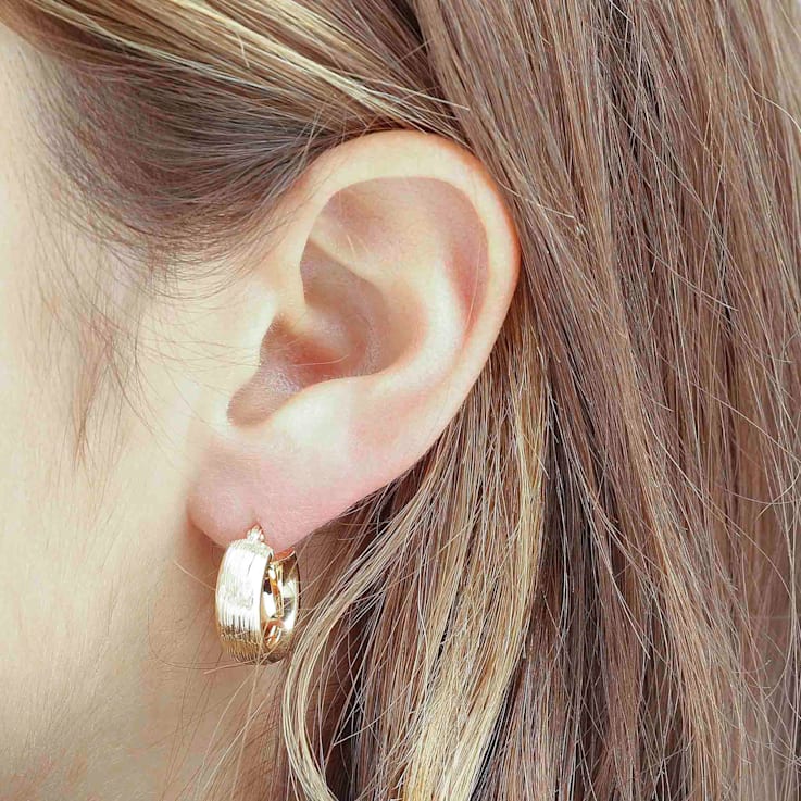 18K Yellow Gold Over Sterling Silver Textured 1/2" Round Hoop Earrings