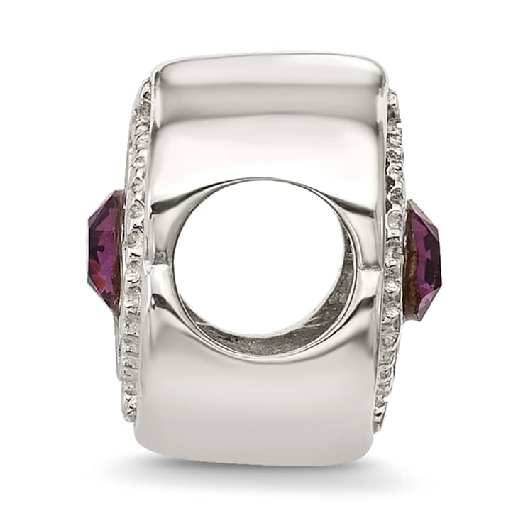 Sterling Silver Brushed and Polished Crystal Purple Bead