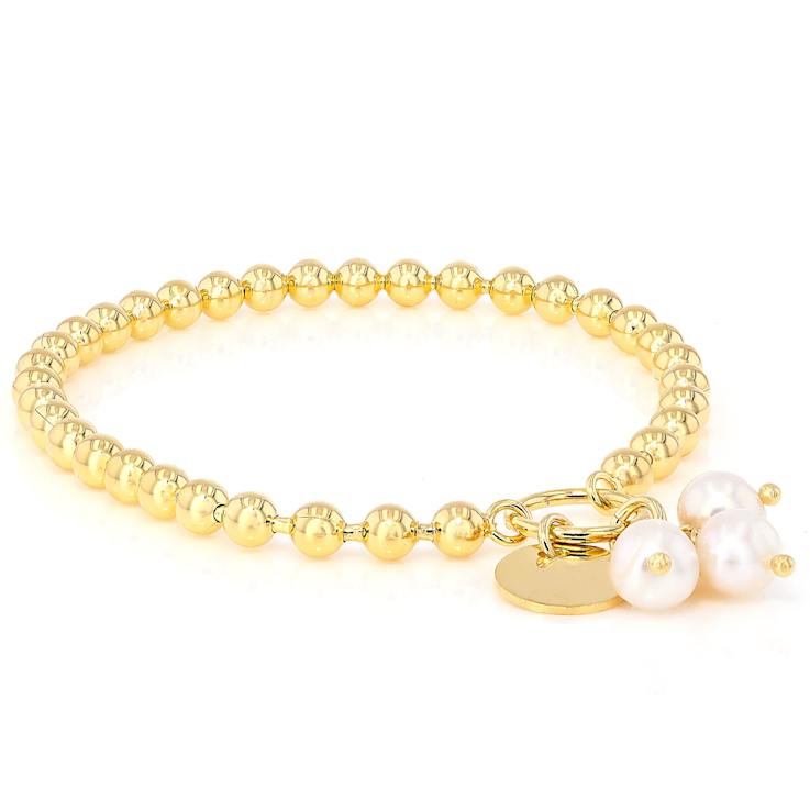 Cultured Freshwater Pearl And Bead Stretch Bracelet In 18K Gold Over
Bronze 7mm