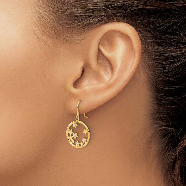 14k Yellow Gold and Rhodium Over 14k Yellow Gold Diamond-Cut Stars in
Circle Dangle Earrings