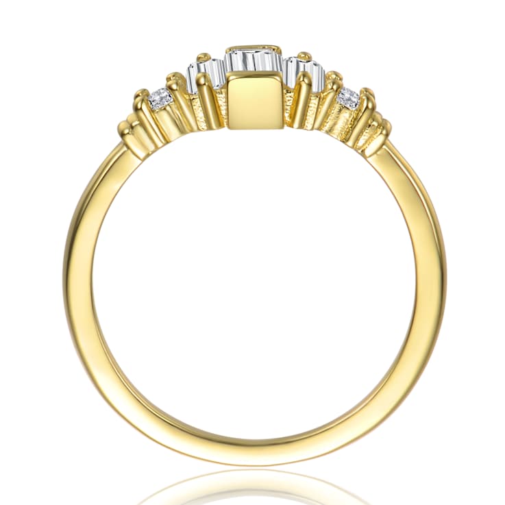 Baguette CZ Cocktail Ring In 14K Gold Over Brass