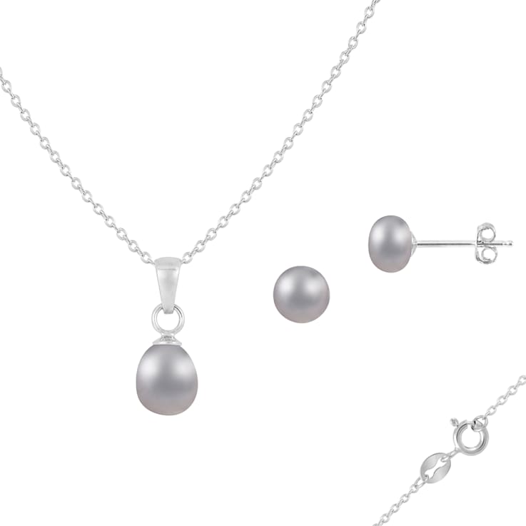 6mm Platinum Cultured Freshwater Pearl Rhodium Over Sterling Silver
Pendant & Earring Set