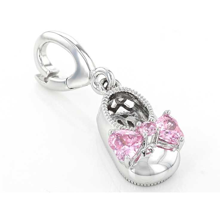 Pink Cubic Zirconia Platineve Over Sterling Silver  Baby Girl Boot Charm 0.53ctw