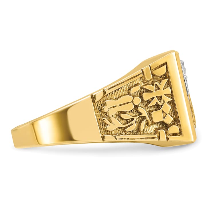 10K Yellow Gold Men's Lab Created Ruby and Diamond Lodge Masonic Ring