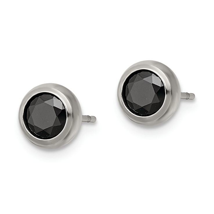 Stainless Steel Polished 5mm Bezel Black CZ Stud Post Stainless Steel Polished 5mm Bezel Black CZ Stud Post