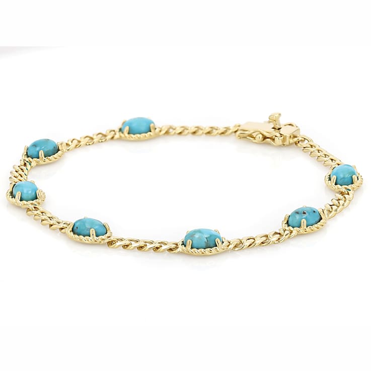 Turquoise And Link Station Bracelet In 18K Gold Over Sterling Silver