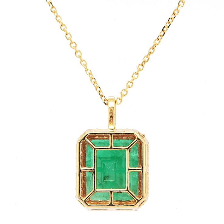 7.83 Ctw Emerald and 0.30 Ctw White Diamond Pendant in 14K YG