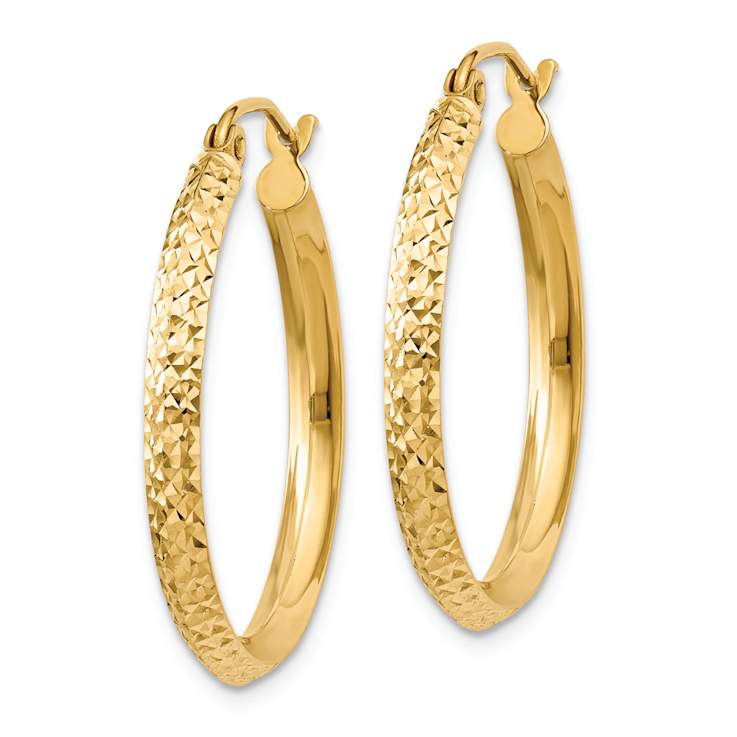 14k Yellow Gold 1" Knife Edge Diamond-Cut Hoop Earrings