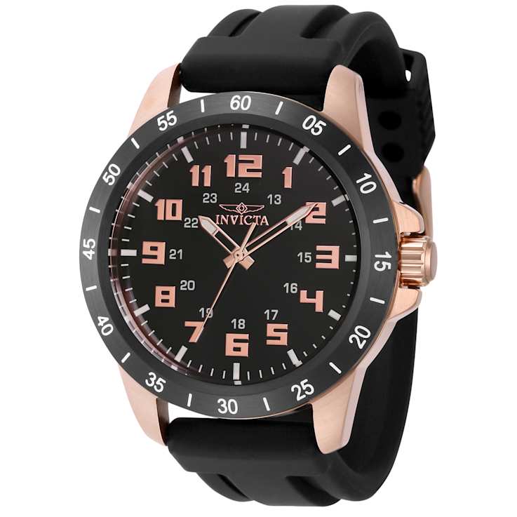 Invicta Men's Pro Diver 45mm Black Dial Rose Accents Black Silicone
Strap Quartz Watch
