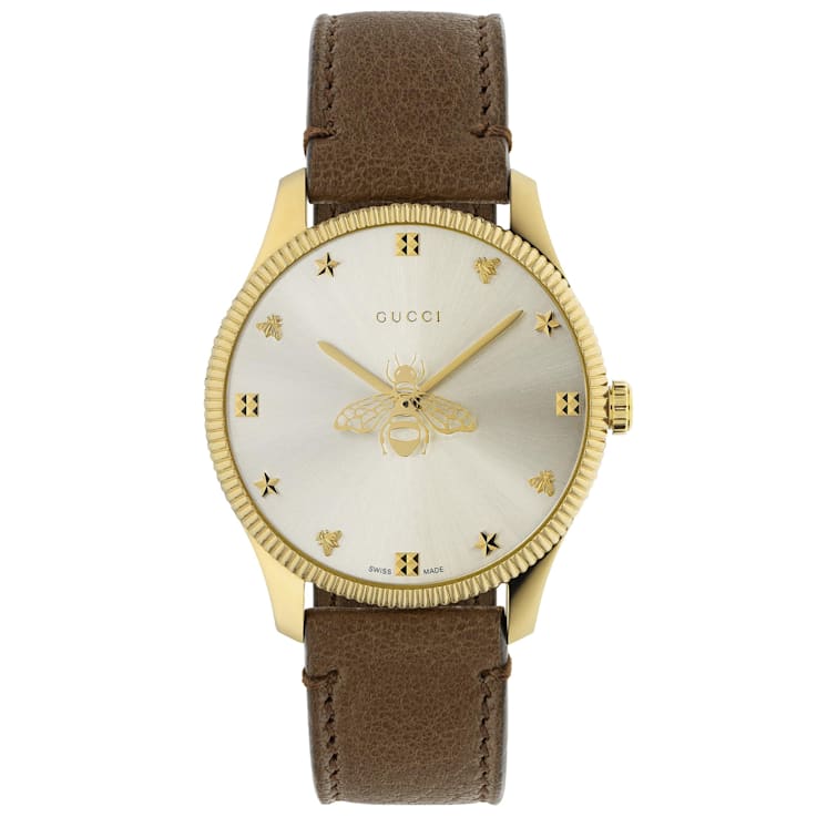 Gucci Women's G-Timeless White Dial, Brown Leather Strap Watch