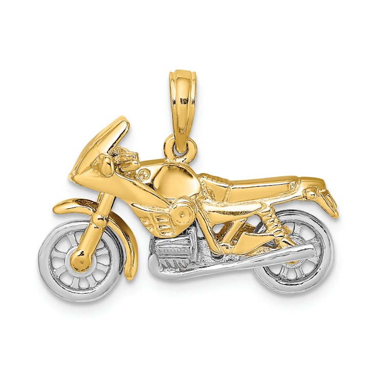 14k Two tone Gold 3D Moveable Motorcycle Charm