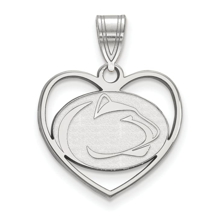 Rhodium Over Sterling Silver LogoArt Penn State University Heart Pendant