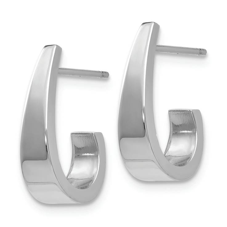 Rhodium Over 14k White Gold 9/16" Polished J-Hoop Earrings