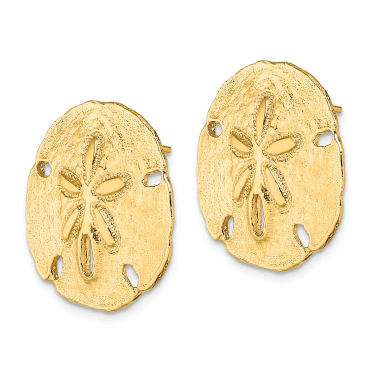 14k Yellow Gold Polished and Textured Sand Dollar Stud Earrings