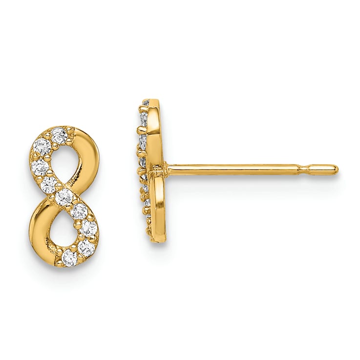 14k Yellow Gold Infinity Symbol Cubic Zirconia Stud Earrings