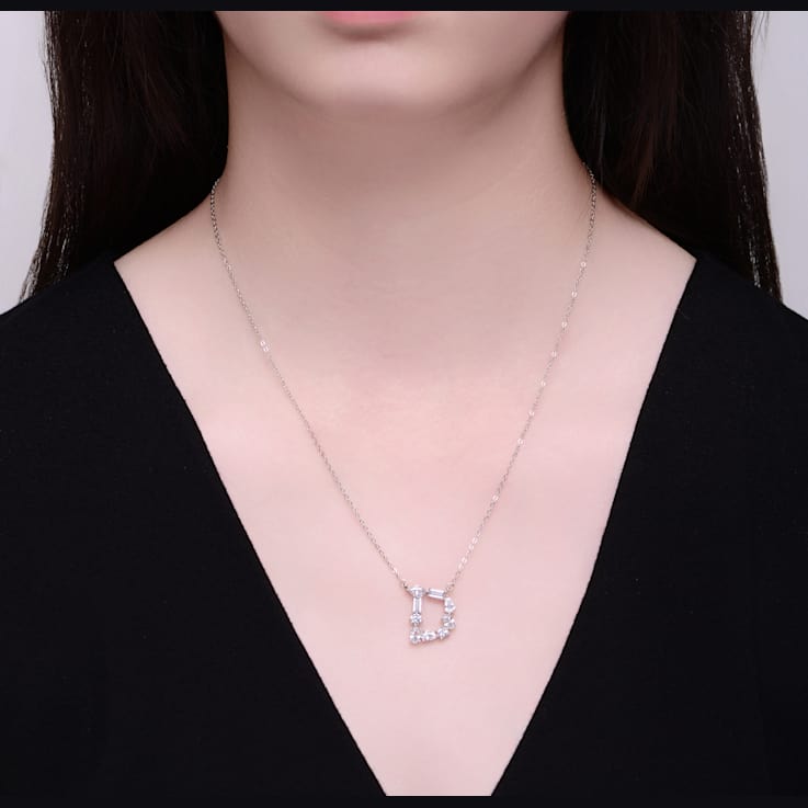 Initial D Mixed Cut CZ Pendant Necklace In Sterling Silver 18 Inch