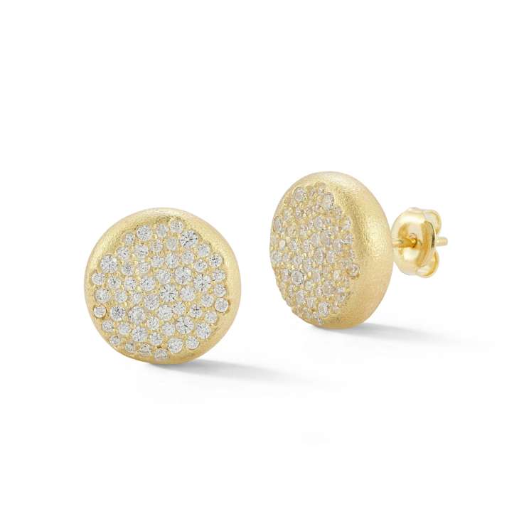 Sterling Statements 14K Yellow Gold Over Sterling Silver Pave Satin
Button Studs
