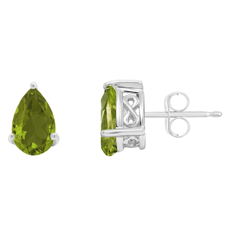 8x5mm Pear Shape Peridot Rhodium Over Sterling Silver Stud Earrings